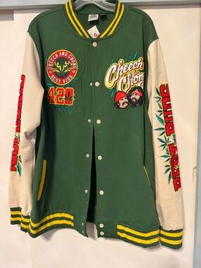 Green and Yellow CHEECH AND CHONG VARSITY JACKET SIZE XL NWT